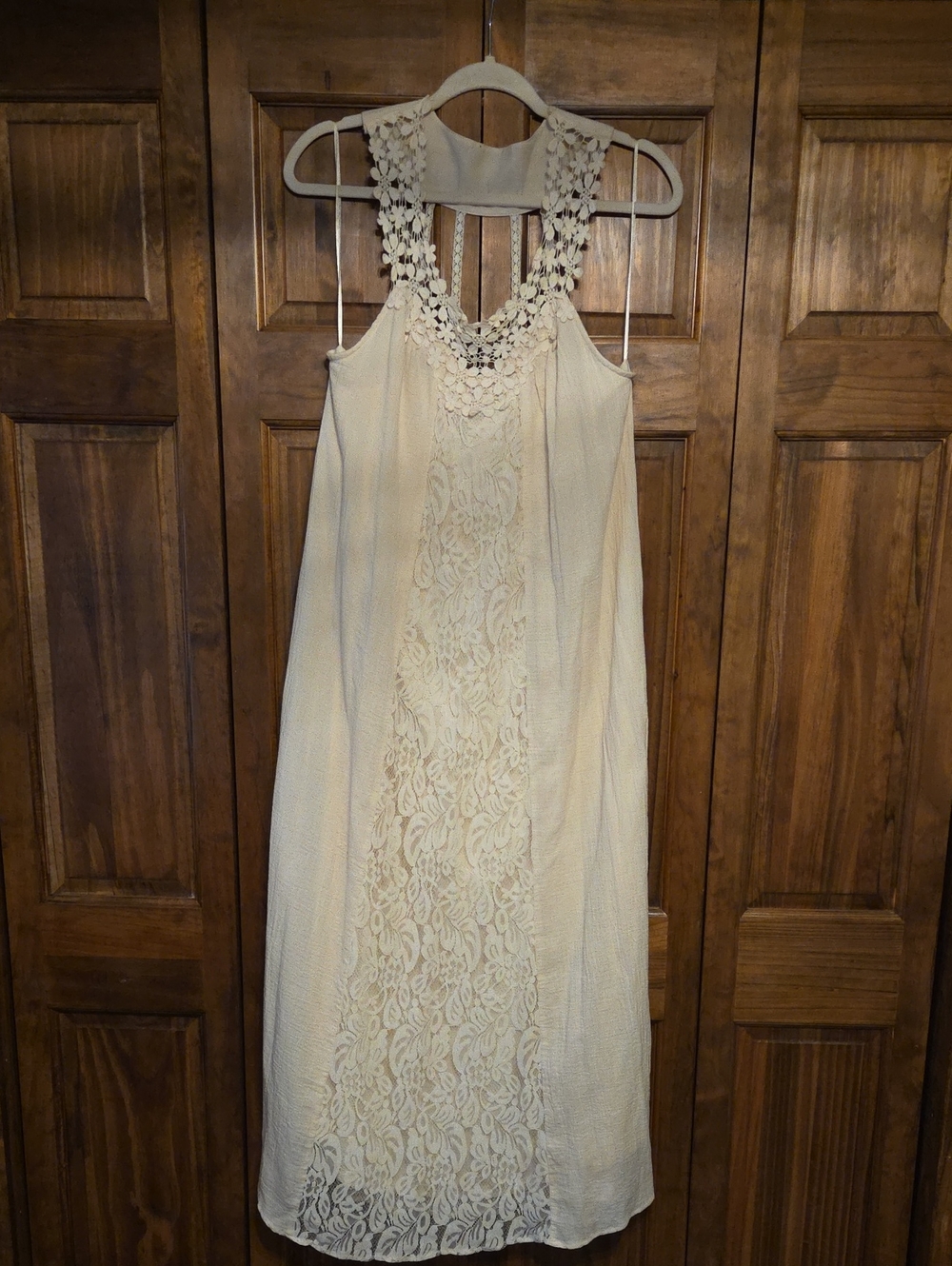 Flying Tomato Cream Lace-Panel Midi Dress